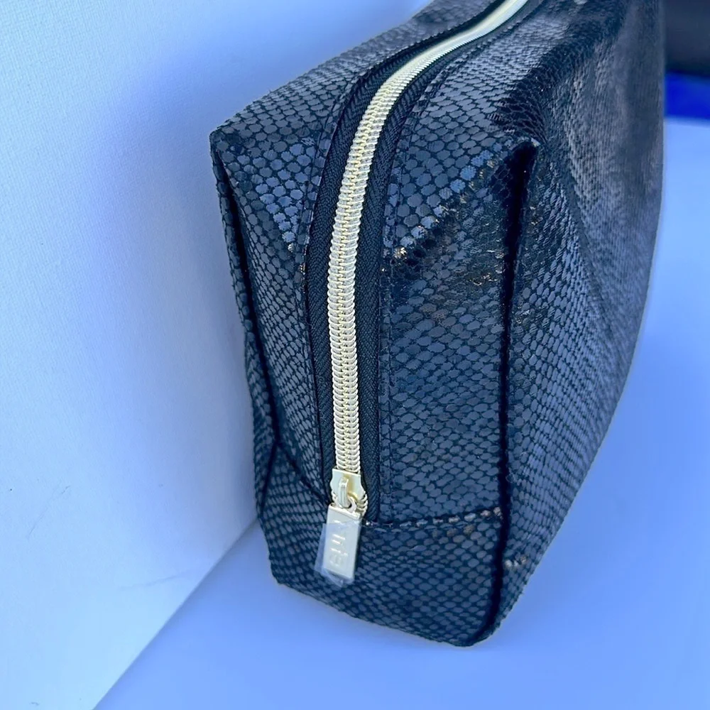 TARTE fierce & feisty makeup bag black with gold hardware NWT